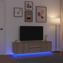 Berkfield Home TV Cabinet with LED Lights Sonoma Oak 160.5x41x50 cm in Brown - thumbnail 1