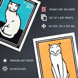 Artery8 Wall Art Print Three Sitting Cats Vintage Julie De Graag Set Of 3 s Living Room Bedroom Aesthetic Retro A4 - thumbnail 4