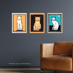 Artery8 Wall Art Print Three Sitting Cats Vintage Julie De Graag Set Of 3 s Living Room Bedroom Aesthetic Retro A4 - thumbnail 2