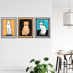 Artery8 Wall Art Print Three Sitting Cats Vintage Julie De Graag Set Of 3 s Living Room Bedroom Aesthetic Retro A4 - thumbnail 3