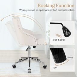 Costway Upholstered Home Office Chair 360° Swivel Reception Chair w/ Wheels in Beige - thumbnail 7