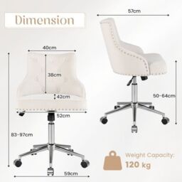 Costway Upholstered Home Office Chair 360° Swivel Reception Chair w/ Wheels in Beige - thumbnail 4