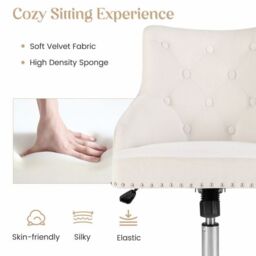 Costway Upholstered Home Office Chair 360° Swivel Reception Chair w/ Wheels in Beige - thumbnail 5
