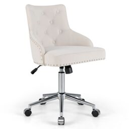 Costway Upholstered Home Office Chair 360° Swivel Reception Chair w/ Wheels in Beige