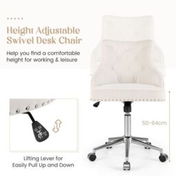 Costway Upholstered Home Office Chair 360° Swivel Reception Chair w/ Wheels in Beige - thumbnail 6