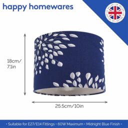 Happy Homewares Modern Navy Midnight Blue Drum Lampshade with Off-White Floral Decoration - Size: 10 inches - thumbnail 6