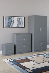 Home Discount Vida Designs Riano 3 Piece Bedroom Set 2 Draw Bedside & 5 Drawer Chest in Grey - thumbnail 1
