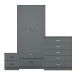 Home Discount Vida Designs Riano 3 Piece Bedroom Set 2 Draw Bedside & 5 Drawer Chest in Grey - thumbnail 8