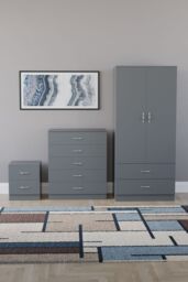 Home Discount Vida Designs Riano 3 Piece Bedroom Set 2 Draw Bedside & 5 Drawer Chest in Grey - thumbnail 4