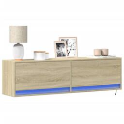 Berkfield Home TV Wall Cabinet with LED Lights Sonoma Oak 140x31x38 cm in Tan - Size: 140 x 31 x 38 cm - thumbnail 2