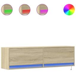Berkfield Home TV Wall Cabinet with LED Lights Sonoma Oak 140x31x38 cm in Tan - Size: 140 x 31 x 38 cm - thumbnail 3