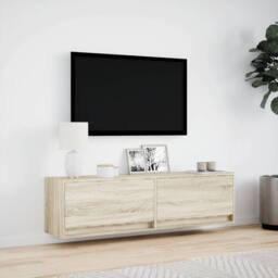 Berkfield Home TV Wall Cabinet with LED Lights Sonoma Oak 140x31x38 cm in Tan - Size: 140 x 31 x 38 cm - thumbnail 4