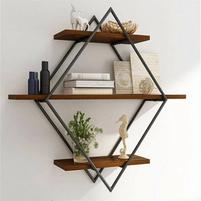EONLION 3Tier Wall Floating Shelves Crossed in Brown - Size: 100 cm - image 1