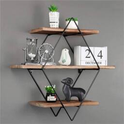 EONLION 3Tier Wall Floating Shelves Crossed in Brown - Size: 100 cm - thumbnail 4