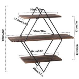 EONLION 3Tier Wall Floating Shelves Crossed in Brown - Size: 100 cm - thumbnail 2