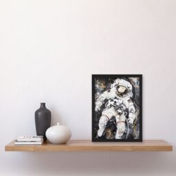 "Artery8 Astronaut Space Walk Black Gold Grunge Design Framed Wall Art - Size: W12"" x H16""" - thumbnail 4