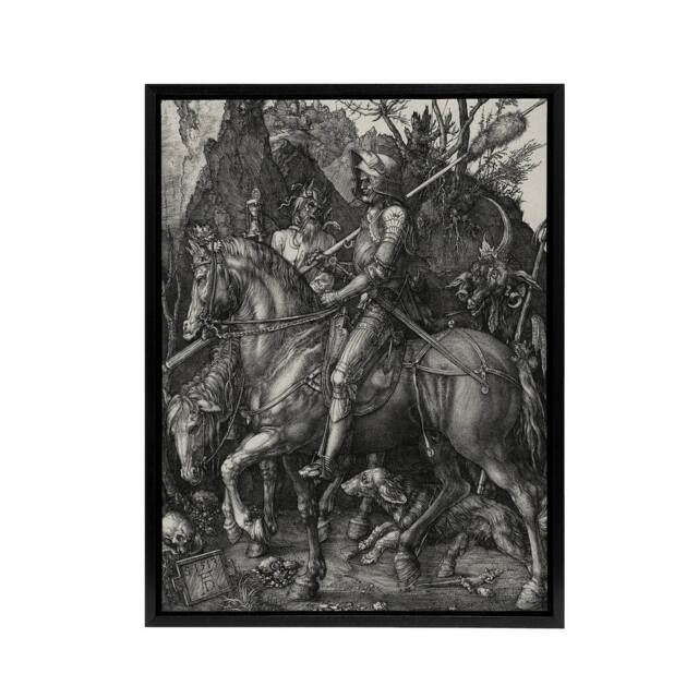 "Artery8 Knight Death & the Devil Albrecht Durer Framed Canvas Wall Art Print in Grey - Size: W12"" x H16""" - image 1
