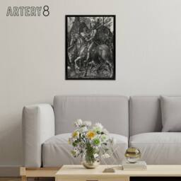 "Artery8 Knight Death & the Devil Albrecht Durer Framed Canvas Wall Art Print in Grey - Size: W12"" x H16""" - thumbnail 3