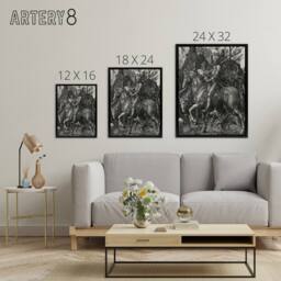 "Artery8 Knight Death & the Devil Albrecht Durer Framed Canvas Wall Art Print in Grey - Size: W12"" x H16""" - thumbnail 4