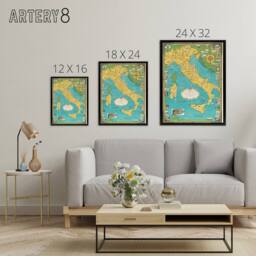 "Artery8 Chase 1944 Pictorial Map Italy Vatican City Framed Canvas Wall Art Print in Blue - Size: W12"" x H16""" - thumbnail 4