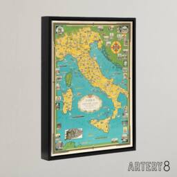 "Artery8 Chase 1944 Pictorial Map Italy Vatican City Framed Canvas Wall Art Print in Blue - Size: W12"" x H16""" - thumbnail 2