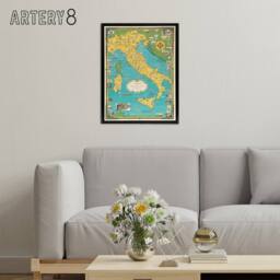 "Artery8 Chase 1944 Pictorial Map Italy Vatican City Framed Canvas Wall Art Print in Blue - Size: W12"" x H16""" - thumbnail 3