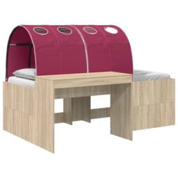Berkfield Home Bed with Tunnel 3 pcs Sonoma Oak & Red Engineered Wood in Brown - thumbnail 2
