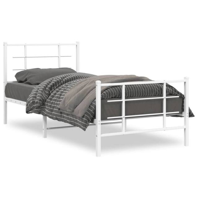 Berkfield Home Metal Bed Frame without Mattress with Footboard White 90x190cm - Size: 90x190 cm - image 1