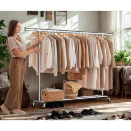 Pirlo Plush Heavy Duty Wide Extendable Metal Clothes Rail With Wheels Silver - thumbnail 3