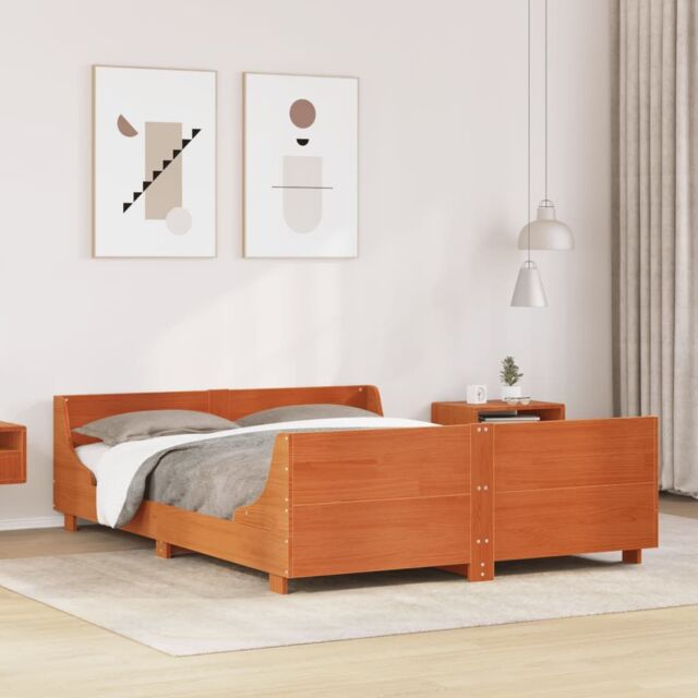 Berkfield Home Bed Frame without Mattress Wax Brown 135x190 cm Double Solid Wood Pine - image 1