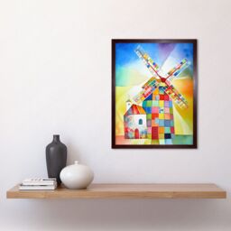 "Artery8 Wall Art Print Abstract Patchwork Windmill Old Amsterdam Folk Art Framed in Brown - Size: W12"" x H16""" - thumbnail 2