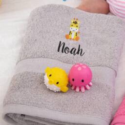 Duncan Stewart Kid's Personalised Giraffe Bath Towel in Silver - thumbnail 2