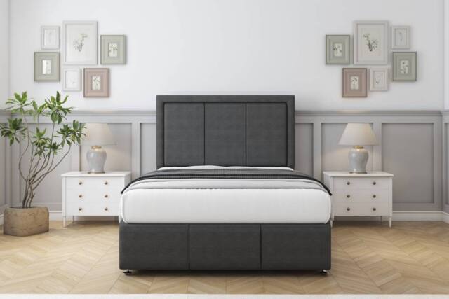 "Comfort Beds Savoy Dumfries Divan Set 2 Drawers-26"" Headboard-Footboard in Dark Grey - Size: Double" - image 1
