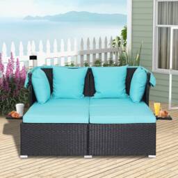 Costway Outdoor Hand-Woven PE Wicker Daybed Patio Loveseat Sofa Set Retractable Canopy - thumbnail 4