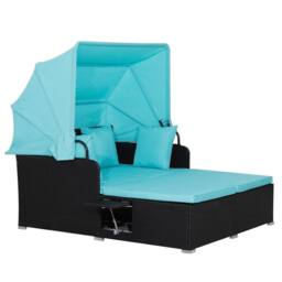 Costway Outdoor Hand-Woven PE Wicker Daybed Patio Loveseat Sofa Set Retractable Canopy