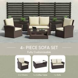 HD Designs 4 Seater Cushioned Sofas with Table Outdoor Rattan Furniture Set in Brown - thumbnail 3