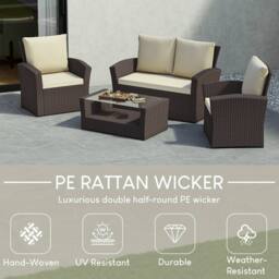 HD Designs 4 Seater Cushioned Sofas with Table Outdoor Rattan Furniture Set in Brown - thumbnail 2