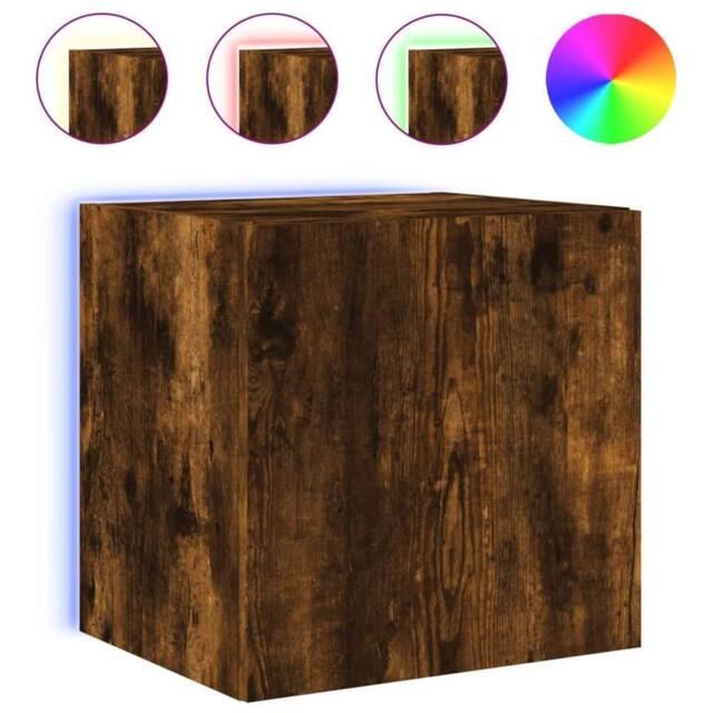 Berkfield Home TV Wall Cabinet with LED Lights Smoked Oak 40.5x35x40 cm in Brown - image 1