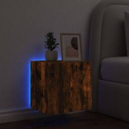 Berkfield Home TV Wall Cabinet with LED Lights Smoked Oak 40.5x35x40 cm in Brown - thumbnail 4