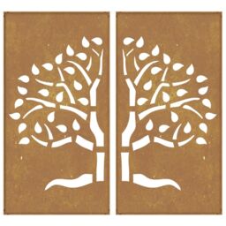 Berkfield Home Garden Wall Decorations 2 pcs 105x55 cm Corten Steel Tree Design in Brown - thumbnail 5