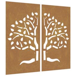Berkfield Home Garden Wall Decorations 2 pcs 105x55 cm Corten Steel Tree Design in Brown - thumbnail 2