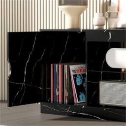 Nordara Marble Effect TV Stand Cabinet with Glass Shelf for 55 Inch TVs in Black - Size: 150 cm x 60 cm - thumbnail 6