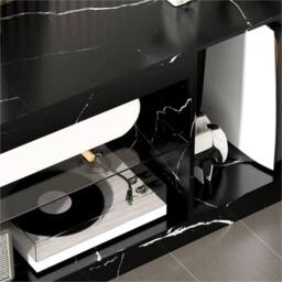 Nordara Marble Effect TV Stand Cabinet with Glass Shelf for 55 Inch TVs in Black - Size: 150 cm x 60 cm - thumbnail 5