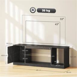 Nordara Marble Effect TV Stand Cabinet with Glass Shelf for 55 Inch TVs in Black - Size: 150 cm x 60 cm - thumbnail 2