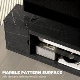 Nordara Marble Effect TV Stand Cabinet with Glass Shelf for 55 Inch TVs in Black - Size: 150 cm x 60 cm - thumbnail 3