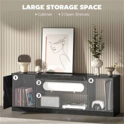 Nordara Marble Effect TV Stand Cabinet with Glass Shelf for 55 Inch TVs in Black - Size: 150 cm x 60 cm - thumbnail 4