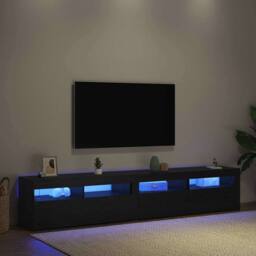 Berkfield Home TV Cabinets 2 pcs with LED Lights Black Oak Engineered Wood - thumbnail 5