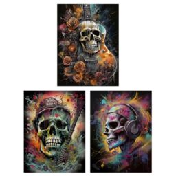 Artery8 Wall Art Print Set of 3 s Thrash Metal Death Skull Guitar Brutal Horror 3 Pack Poster s in Black - Size: A4 - thumbnail 1