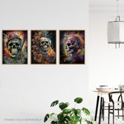Artery8 Wall Art Print Set of 3 s Thrash Metal Death Skull Guitar Brutal Horror 3 Pack Poster s in Black - Size: A4 - thumbnail 3