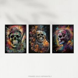Artery8 Wall Art Print Set of 3 s Thrash Metal Death Skull Guitar Brutal Horror 3 Pack Poster s in Black - Size: A4 - thumbnail 5